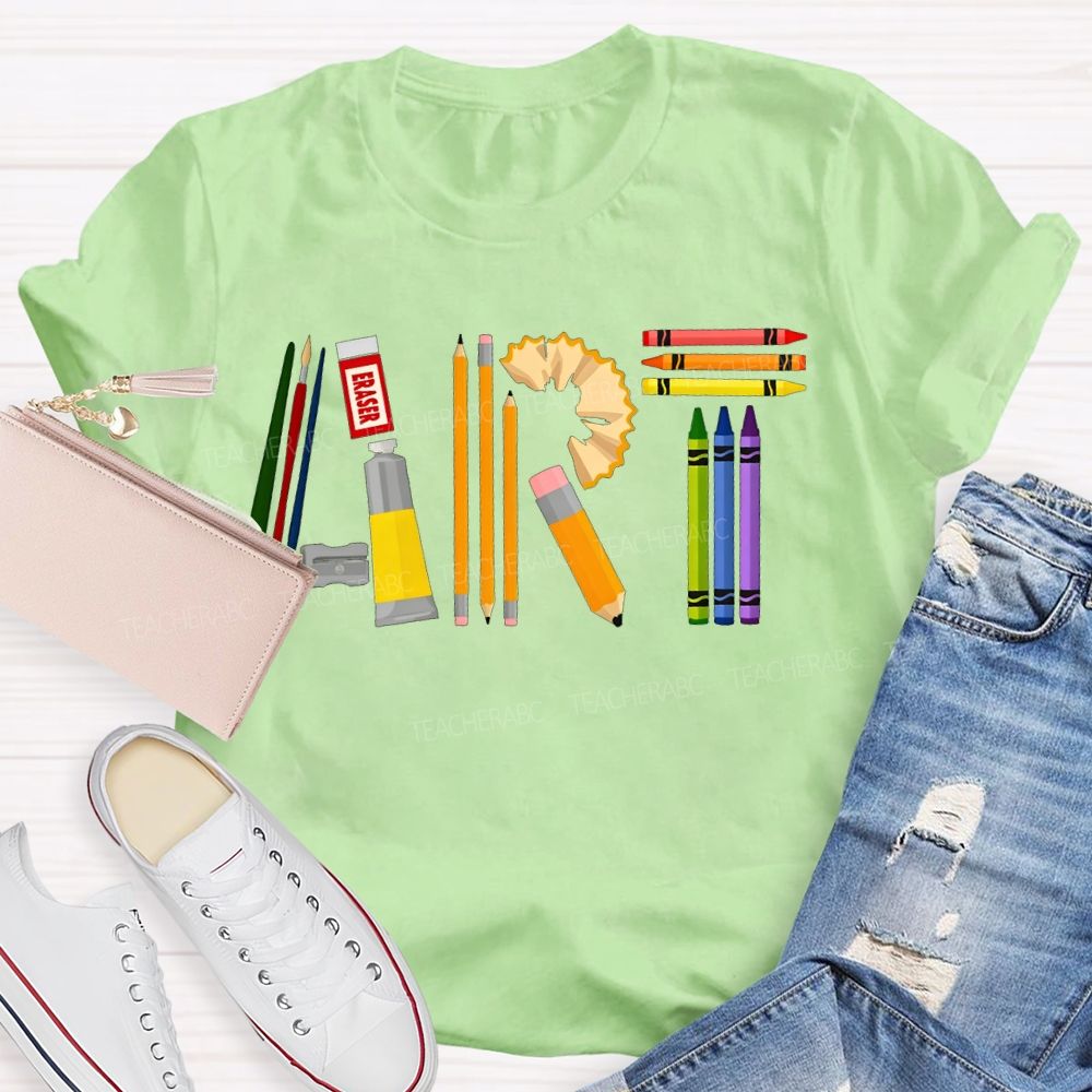 Creating Art Colored Crayons Art Teacher T-shirt