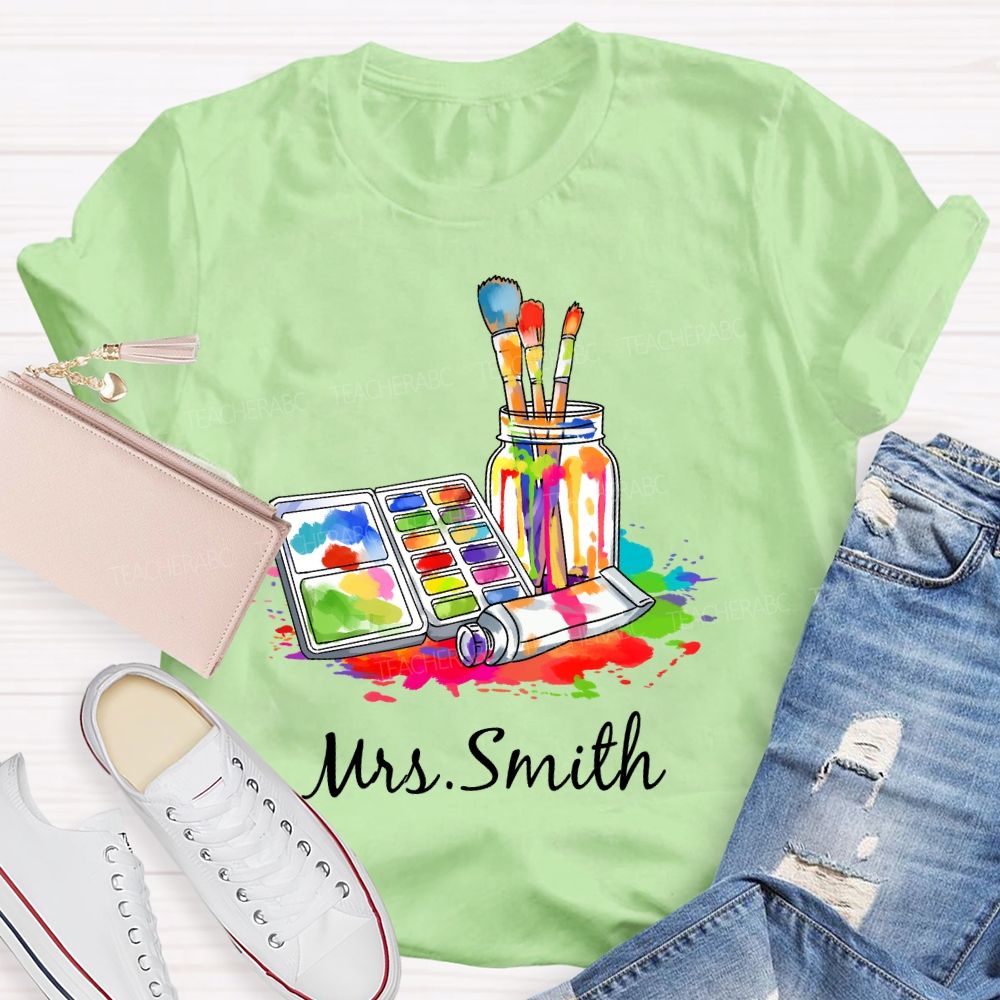 Personalized Art Teacher Name Palette Teacher T-shirt