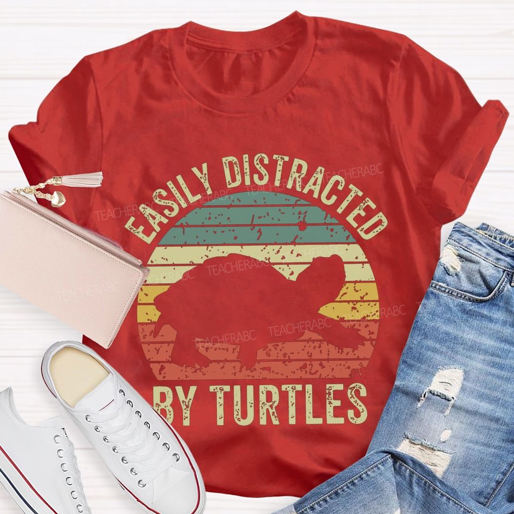 Easily Distracted By Turtles Teacher T-shirt