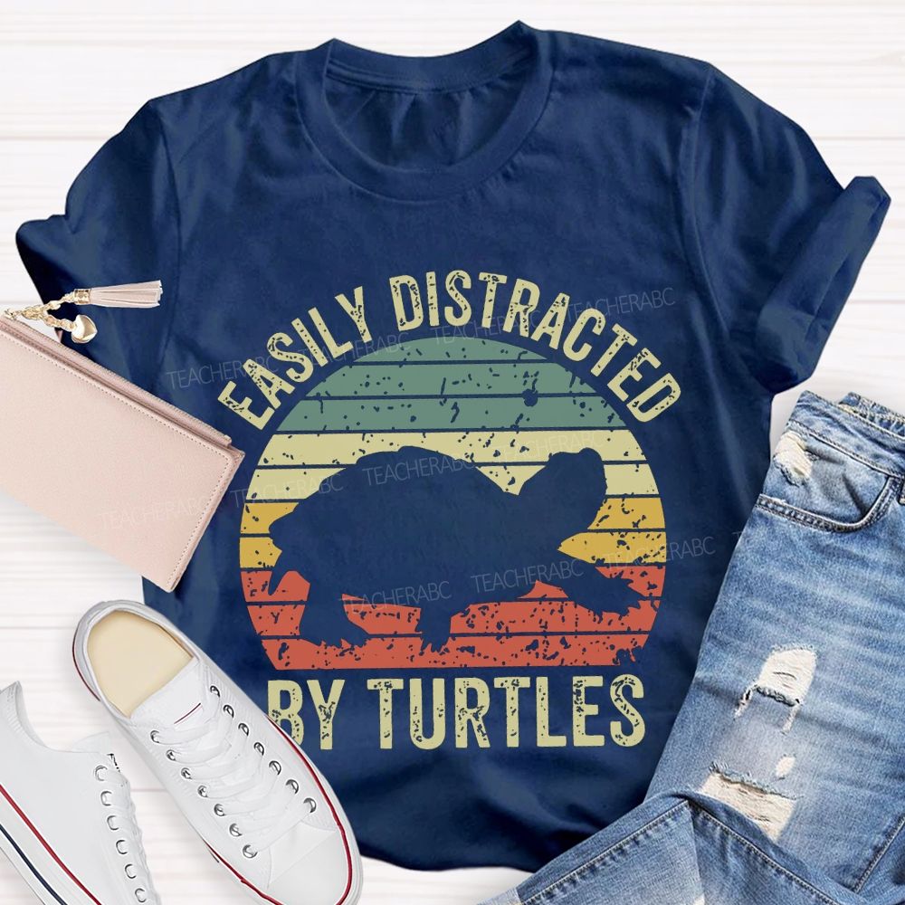 Easily Distracted By Turtles Teacher T-shirt