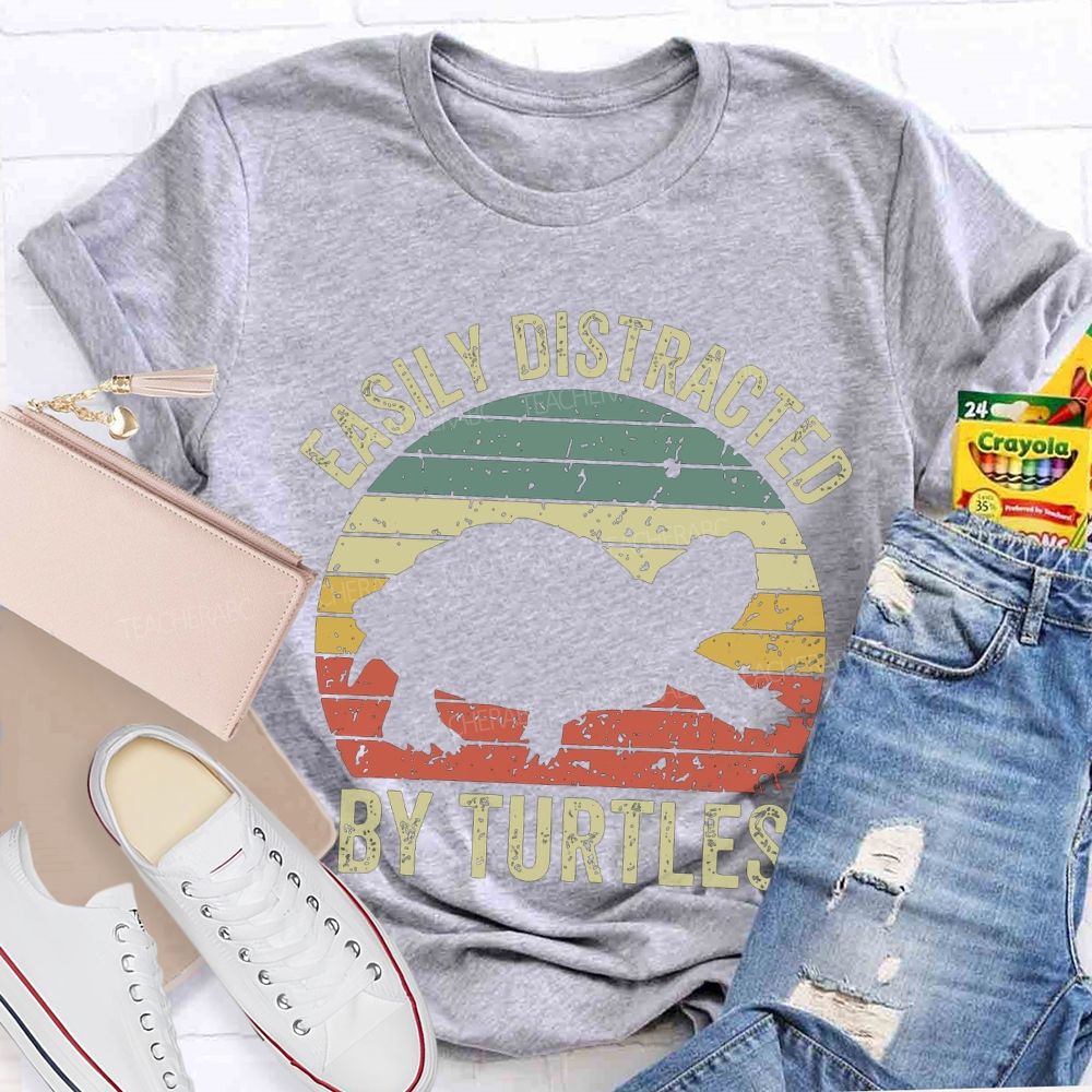 Easily Distracted By Turtles Teacher T-shirt