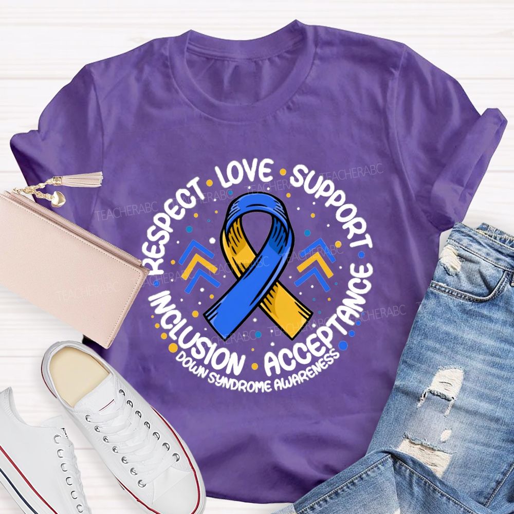 Respect Love Support Acceptance Inclusion Ribbon Teacher T-Shirt