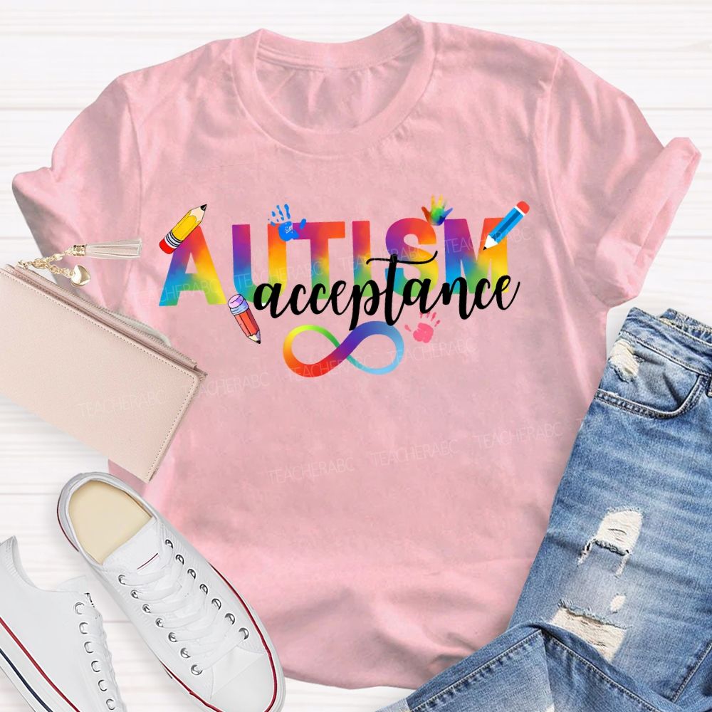 Autism Acceptance Rainbow Infinity Symbol Teacher T-shirt
