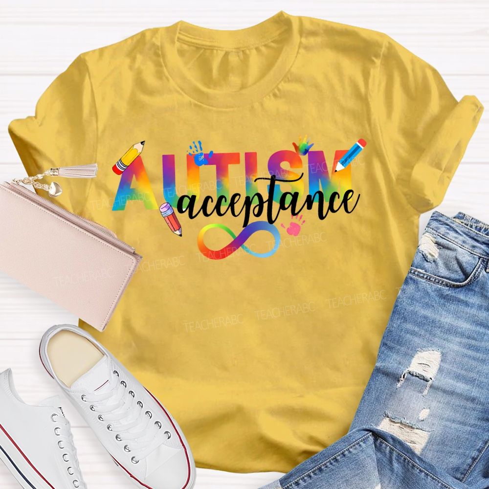 Autism Acceptance Rainbow Infinity Symbol Teacher T-shirt