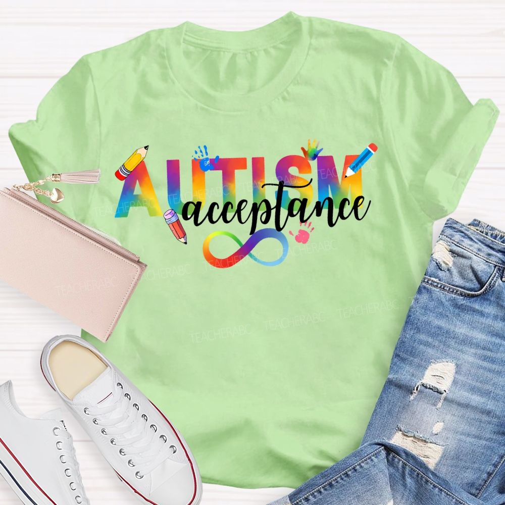 Autism Acceptance Rainbow Infinity Symbol Teacher T-shirt