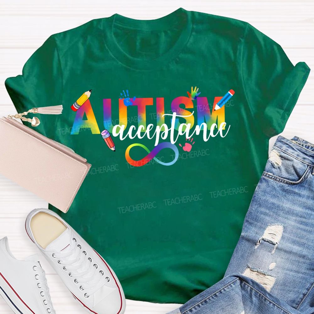 Autism Acceptance Rainbow Infinity Symbol Teacher T-shirt