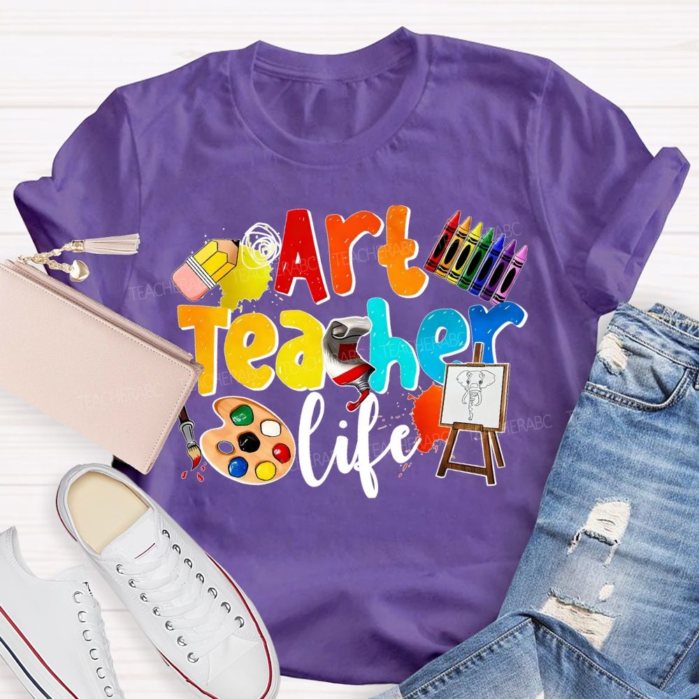 Art Teacher Life Dyeing Palette And Crayons Teacher T-shirt
