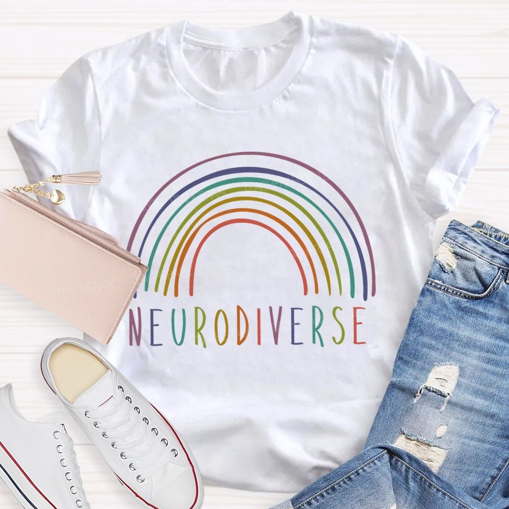 Neurodiverse Rainbow Lines Teacher T-shirt