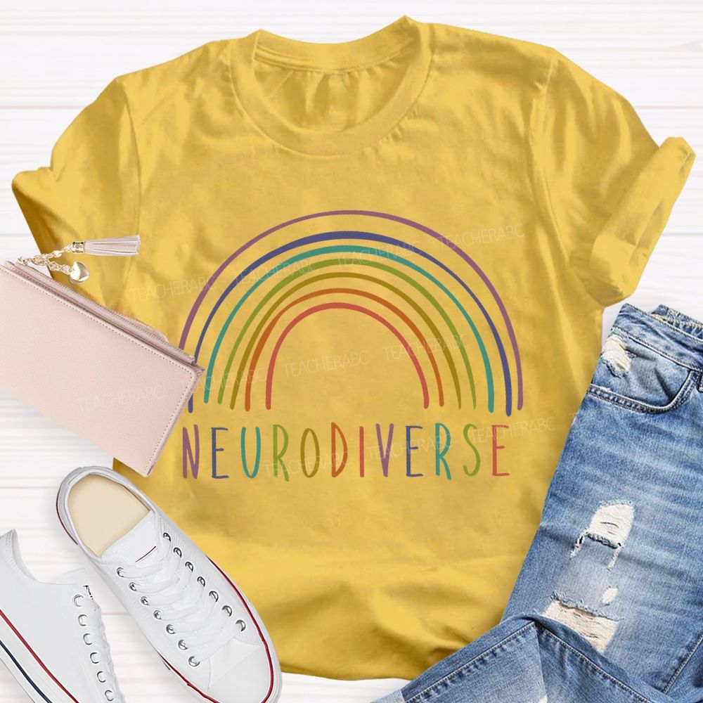 Neurodiverse Rainbow Lines Teacher T-shirt