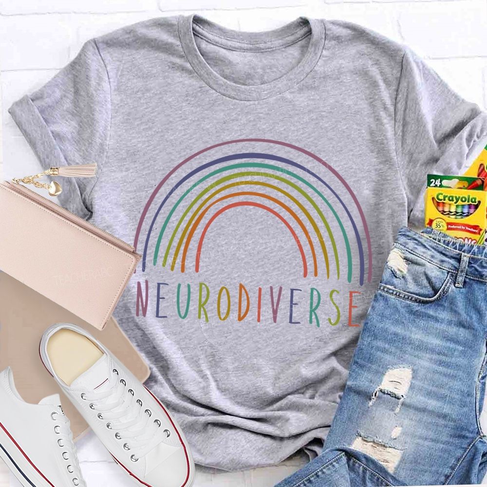 Neurodiverse Rainbow Lines Teacher T-shirt