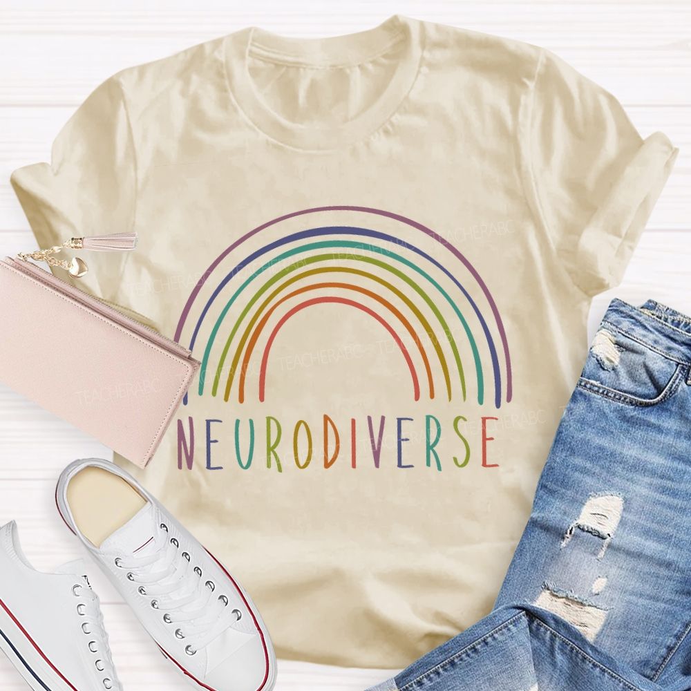 Neurodiverse Rainbow Lines Teacher T-shirt