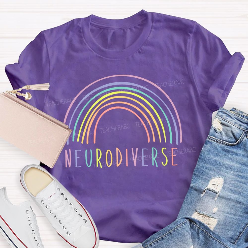 Neurodiverse Rainbow Lines Teacher T-shirt