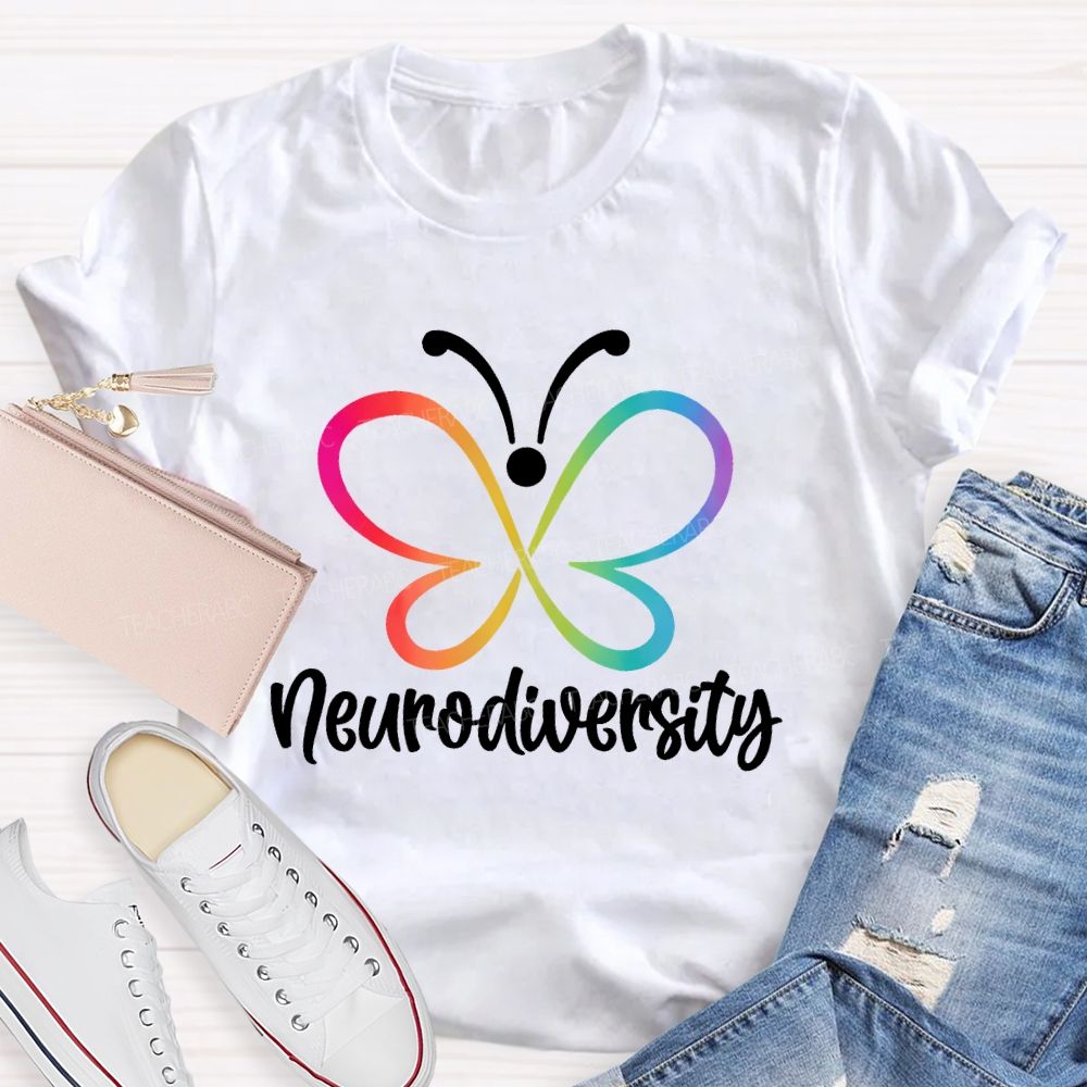 Neurodiversity Colorful Butterfly Letters Teacher T-shirt