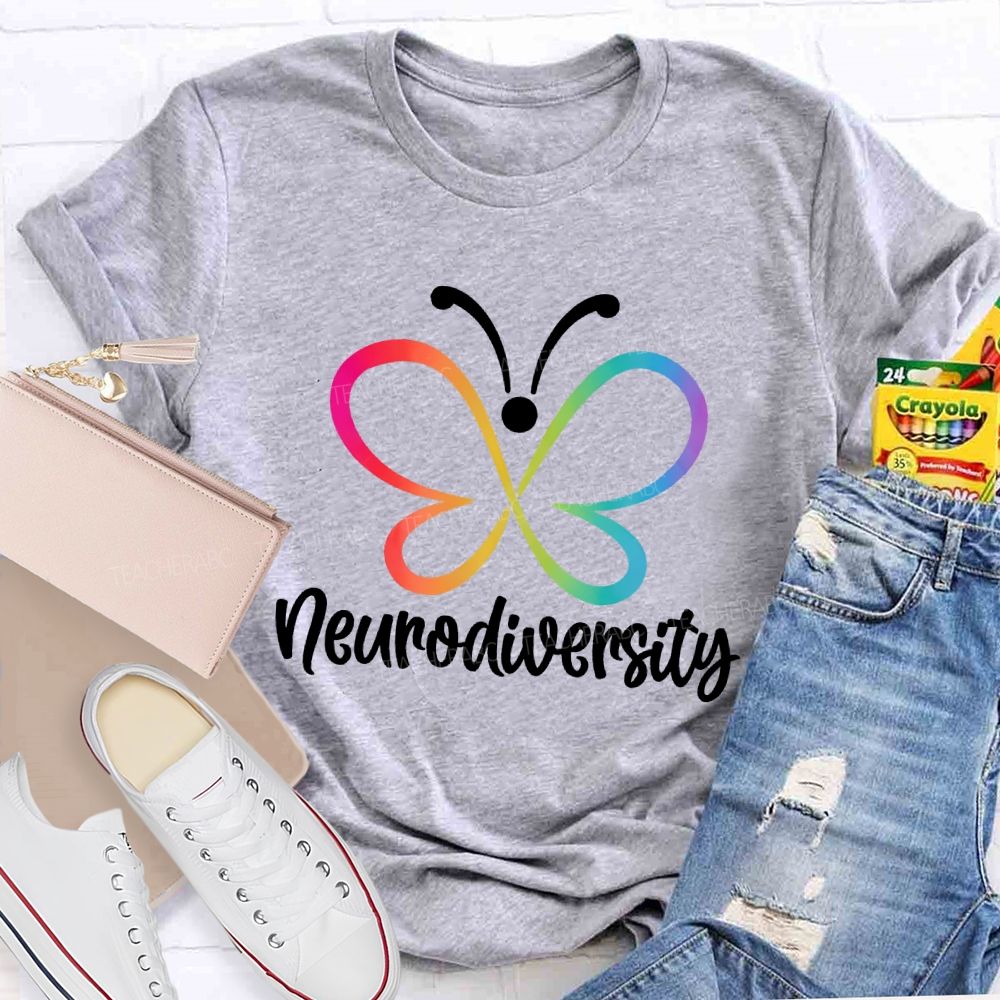 Neurodiversity Colorful Butterfly Letters Teacher T-shirt
