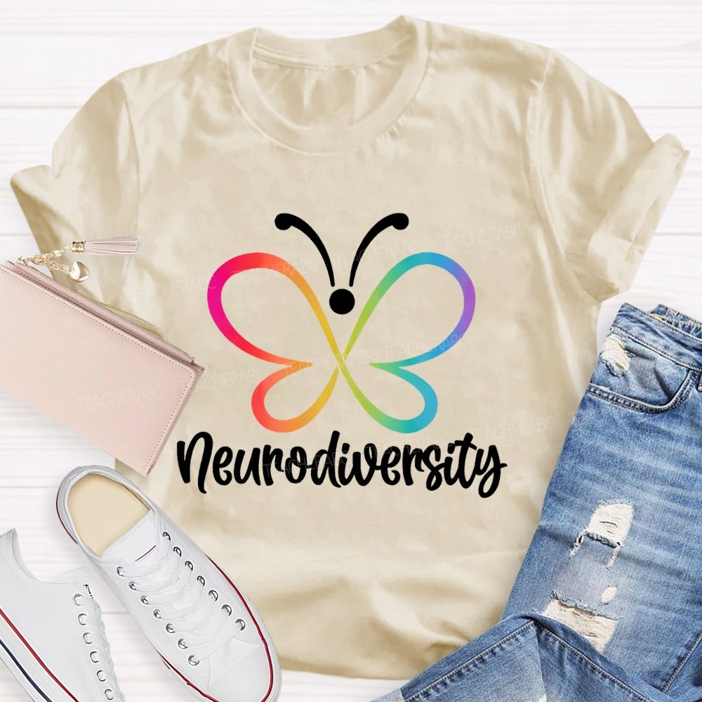 Neurodiversity Colorful Butterfly Letters Teacher T-shirt