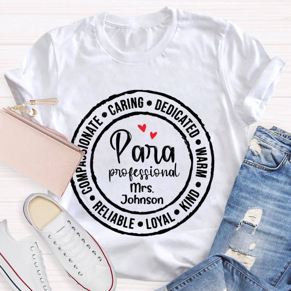 Personalized Name Para Professional Round Letters Teacher T-shirt