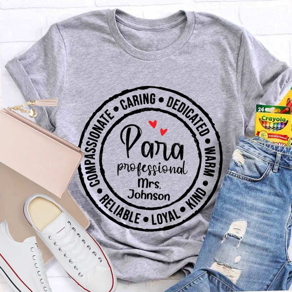 Personalized Name Para Professional Round Letters Teacher T-shirt