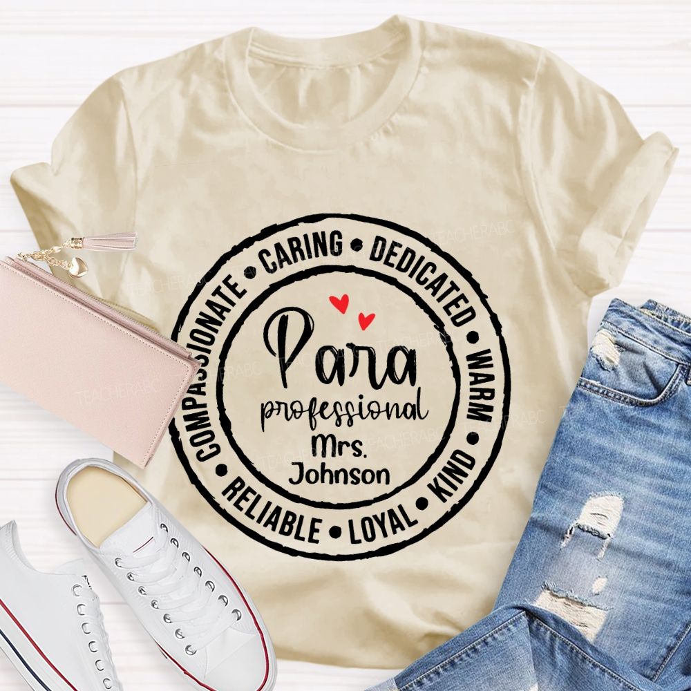 Personalized Name Para Professional Round Letters Teacher T-shirt