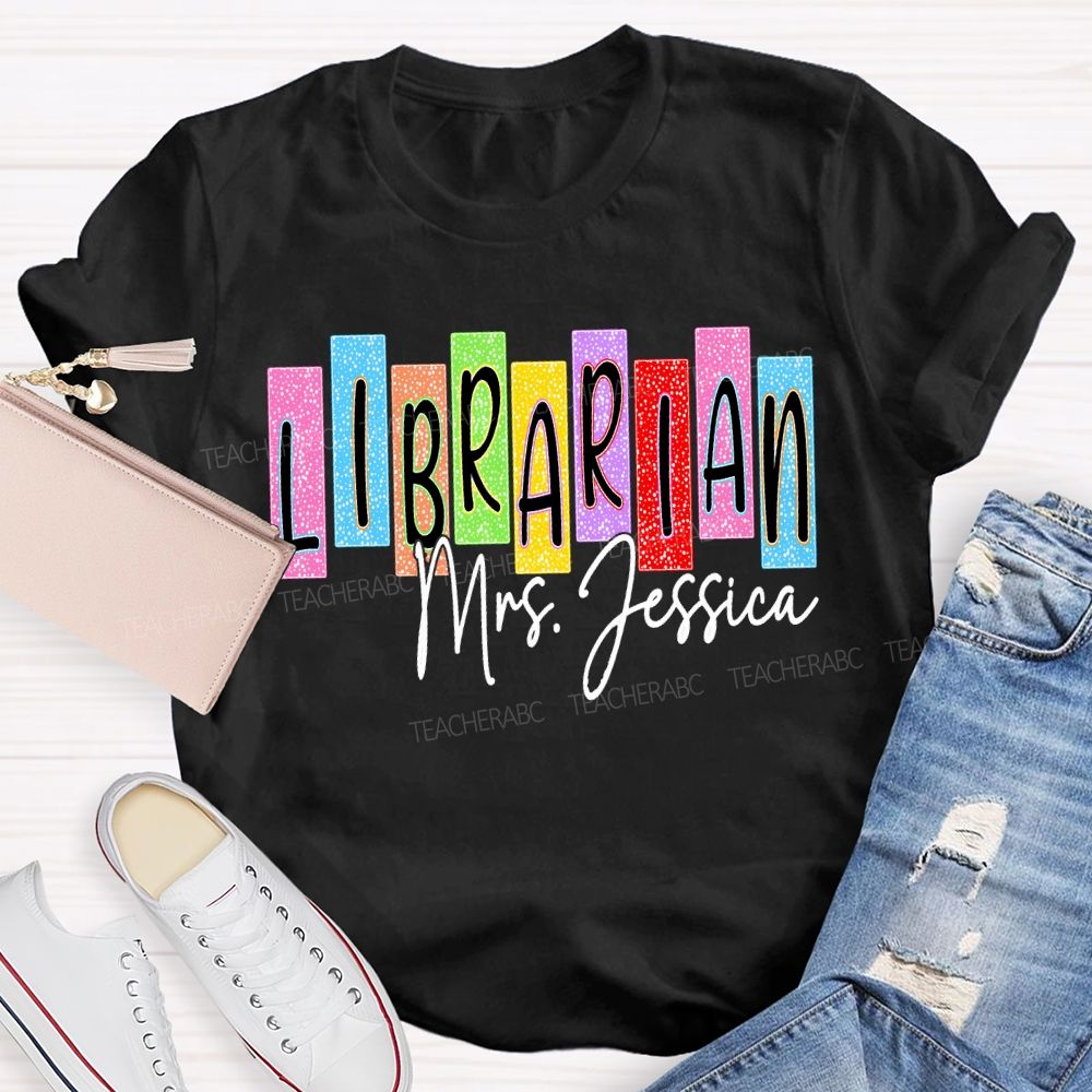 Personalized Name Librarian Colored Block Fonts T-shirt