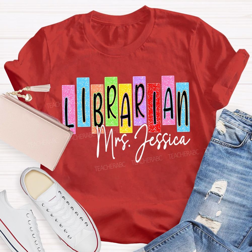 Personalized Name Librarian Colored Block Fonts T-shirt