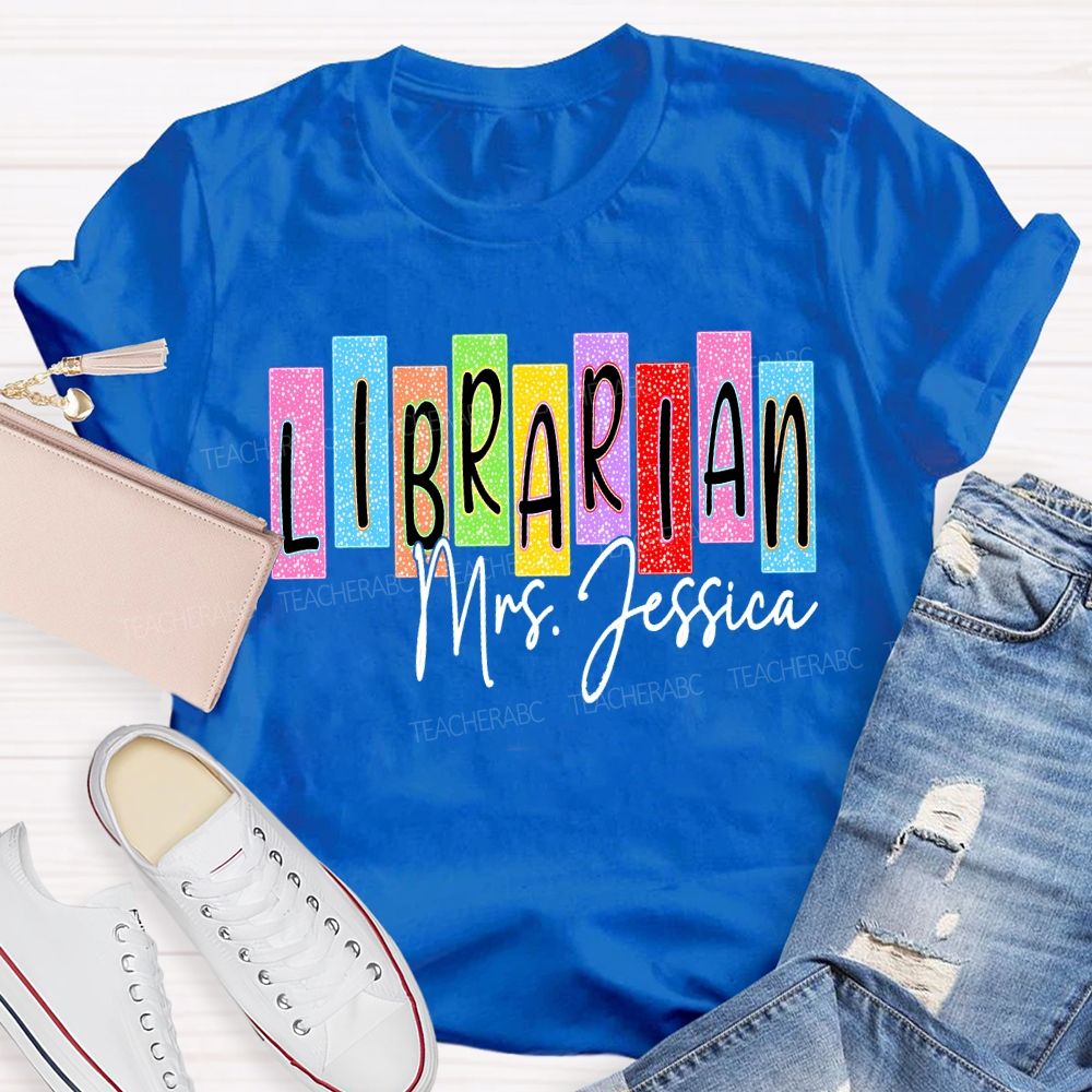Personalized Name Librarian Colored Block Fonts T-shirt