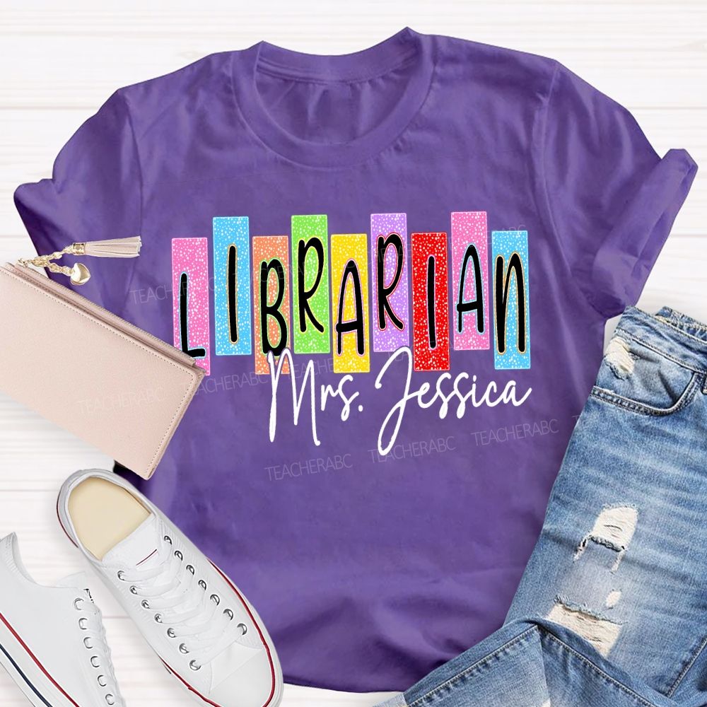 Personalized Name Librarian Colored Block Fonts T-shirt