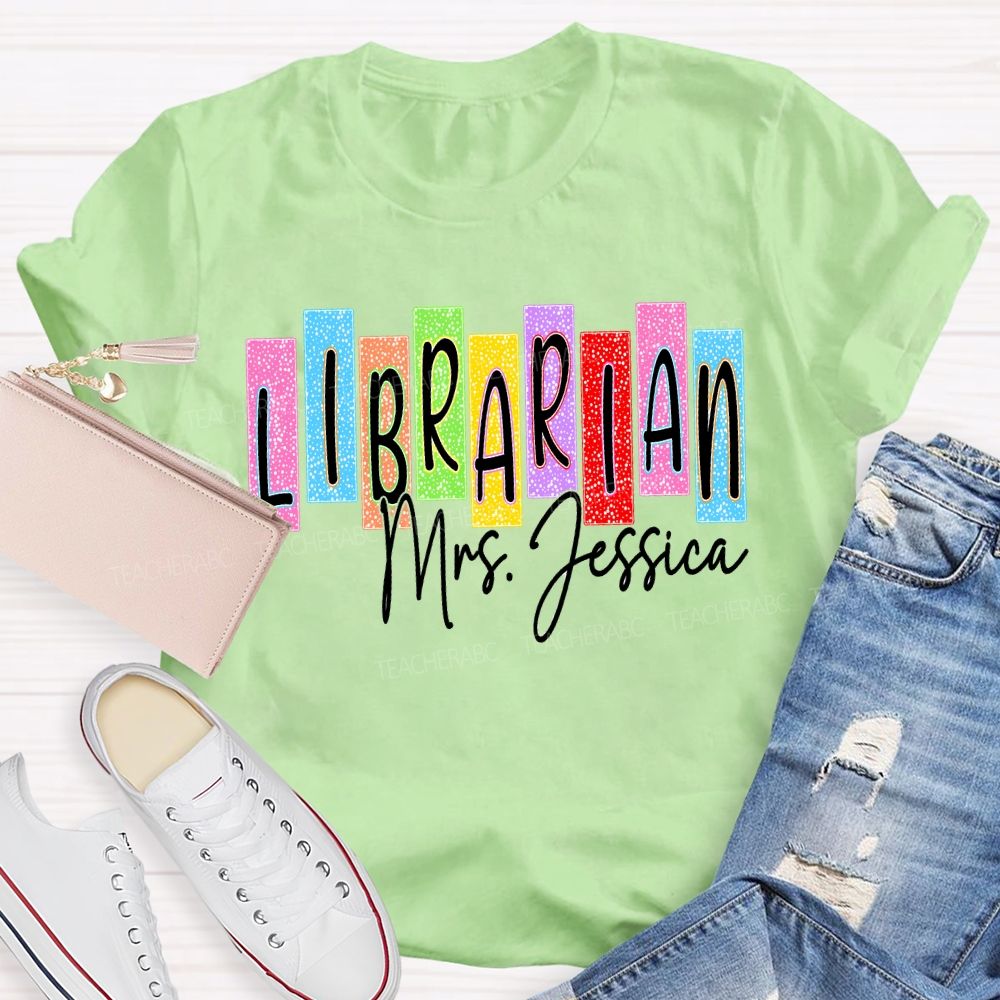 Personalized Name Librarian Colored Block Fonts T-shirt