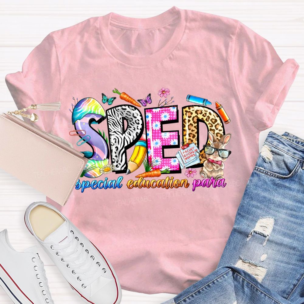 Special Education Para Floral And Leopard Print Fonts Teacher T-shirt