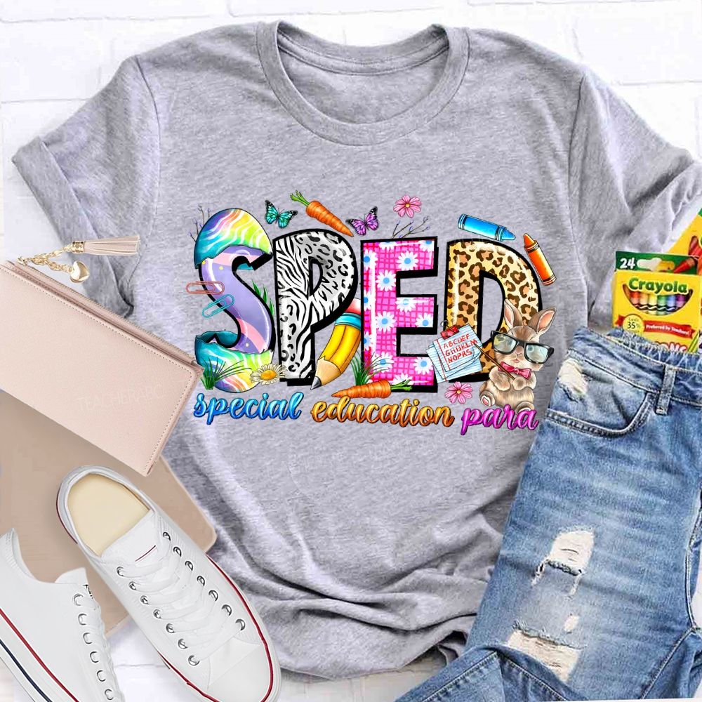 Special Education Para Floral And Leopard Print Fonts Teacher T-shirt