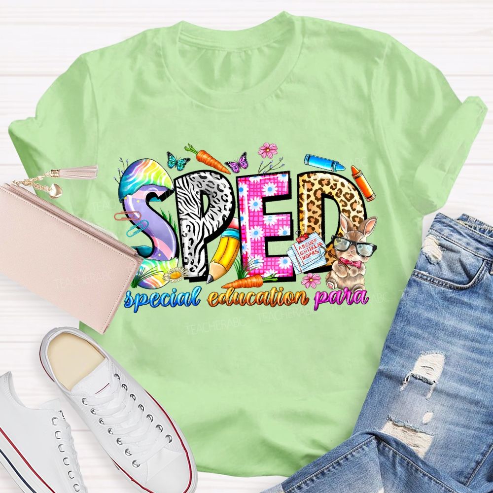Special Education Para Floral And Leopard Print Fonts Teacher T-shirt
