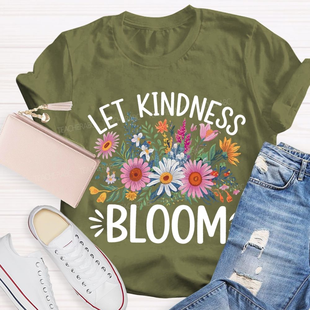 Let Kindness Bloom Colorful Floral Teacher T-shirt