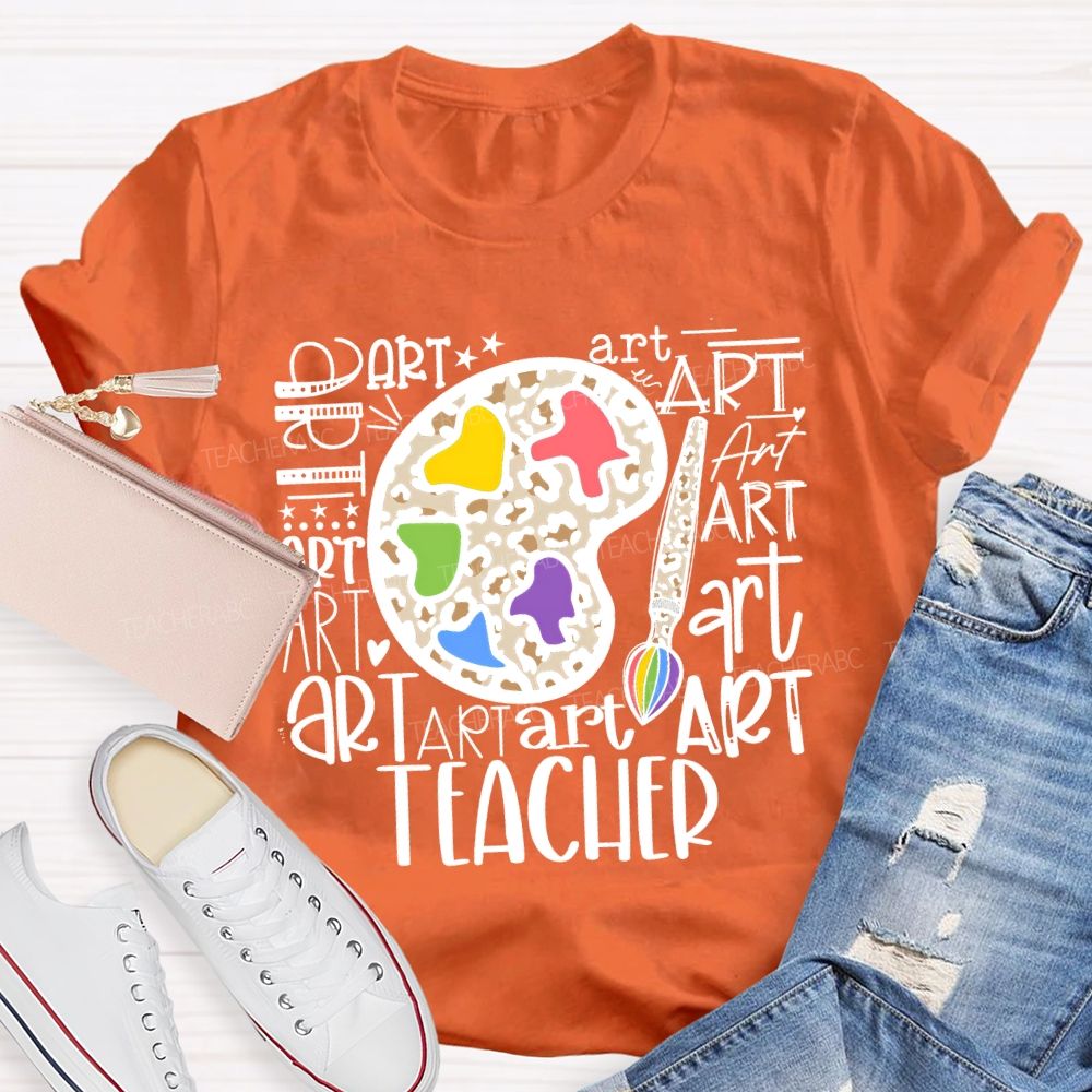 Art And Dyeing Plates Of Various Fonts Teacher T-shirt