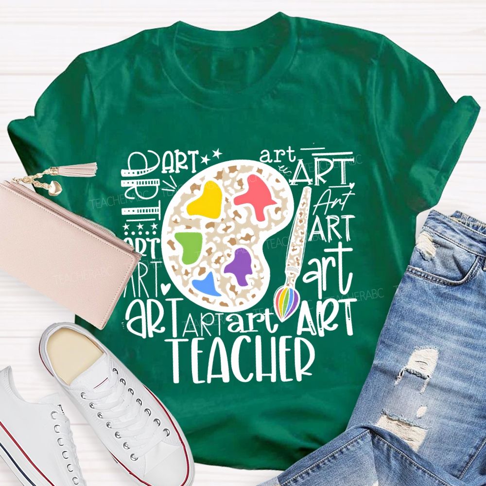 Art And Dyeing Plates Of Various Fonts Teacher T-shirt