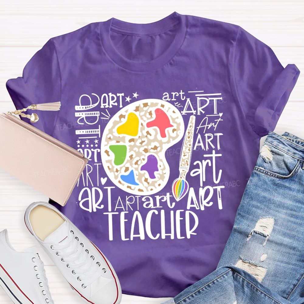 Art And Dyeing Plates Of Various Fonts Teacher T-shirt