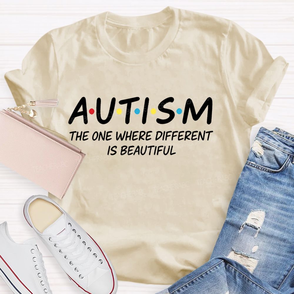 Autism The One Where Different Is Beautiful Colorful Polka Dots Teacher T-shirt