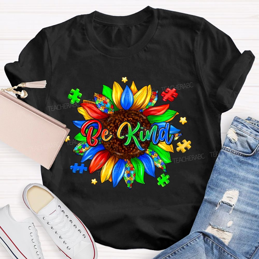 Be Kind Sunflower Puzzle Teacher T-shirt