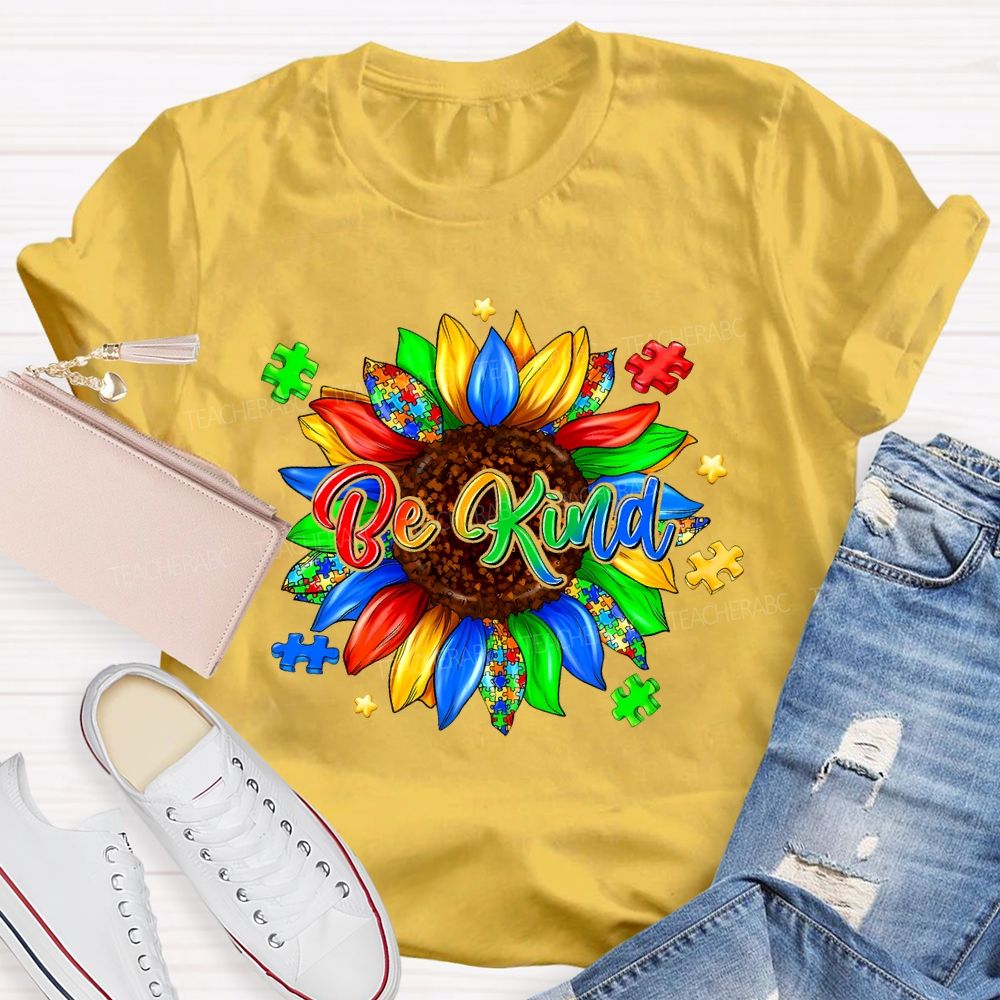 Be Kind Sunflower Puzzle Teacher T-shirt