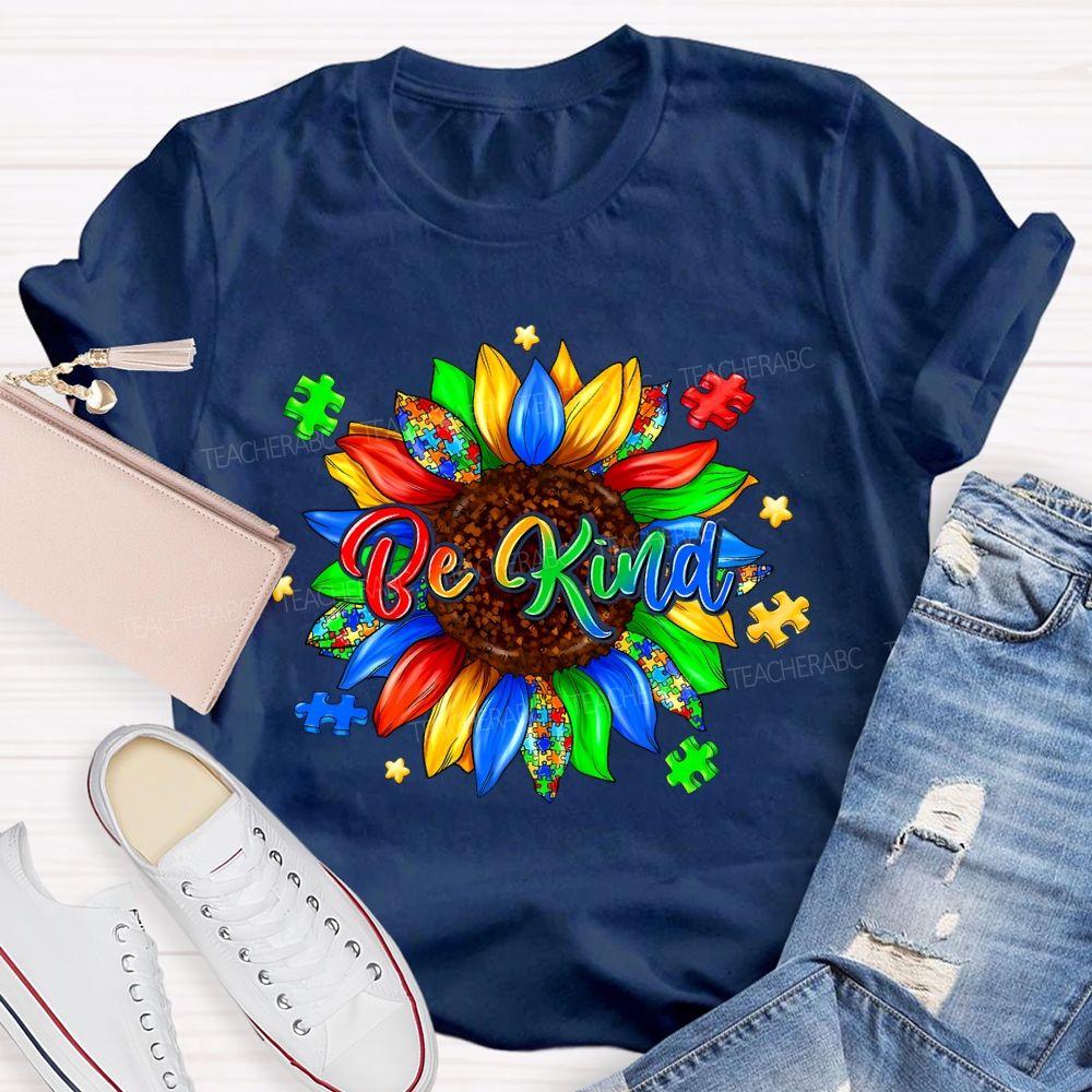 Be Kind Sunflower Puzzle Teacher T-shirt