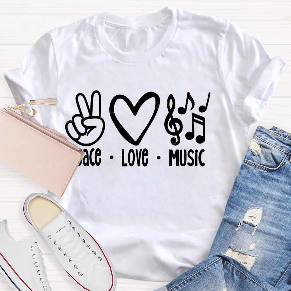 Peace Love Music Pattern Teacher T-shirt
