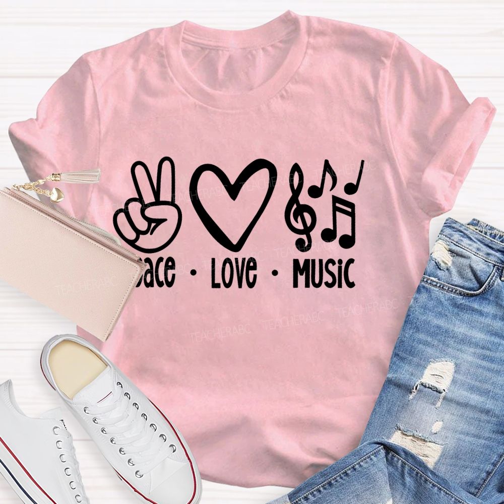 Peace Love Music Pattern Teacher T-shirt