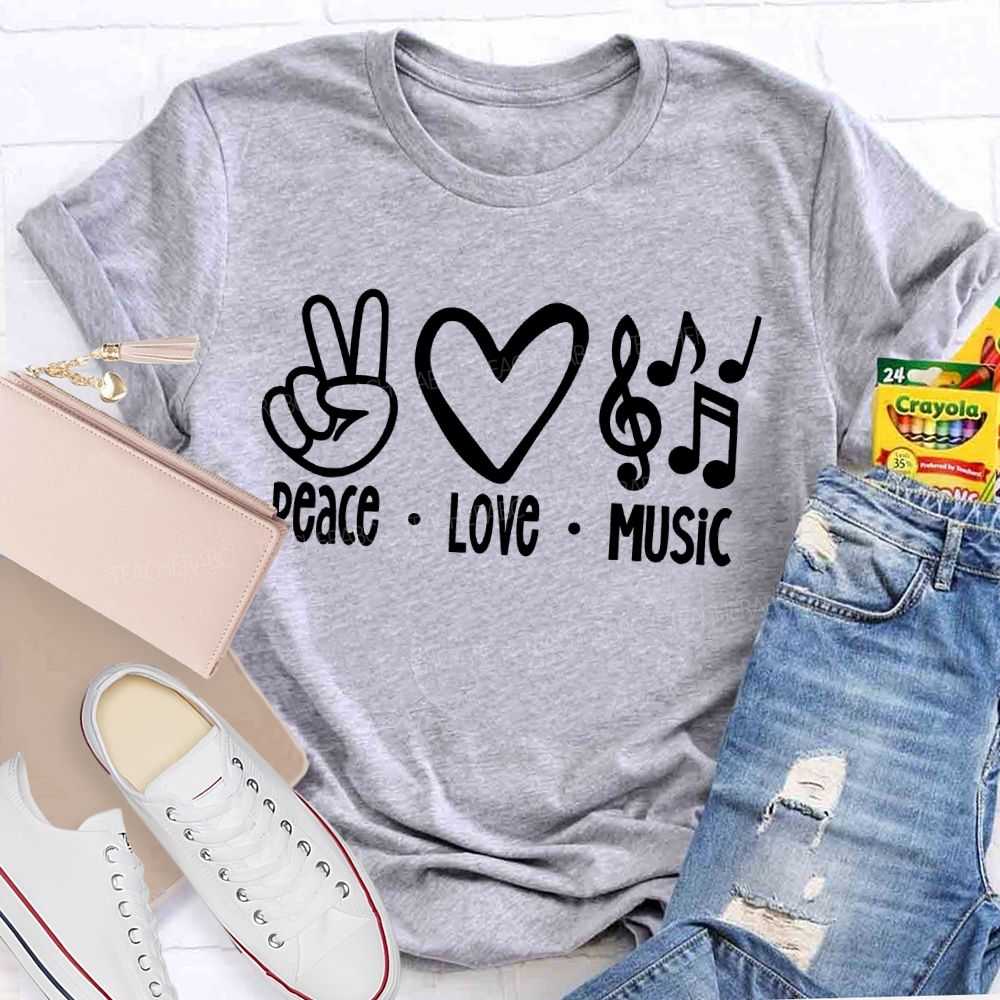 Peace Love Music Pattern Teacher T-shirt