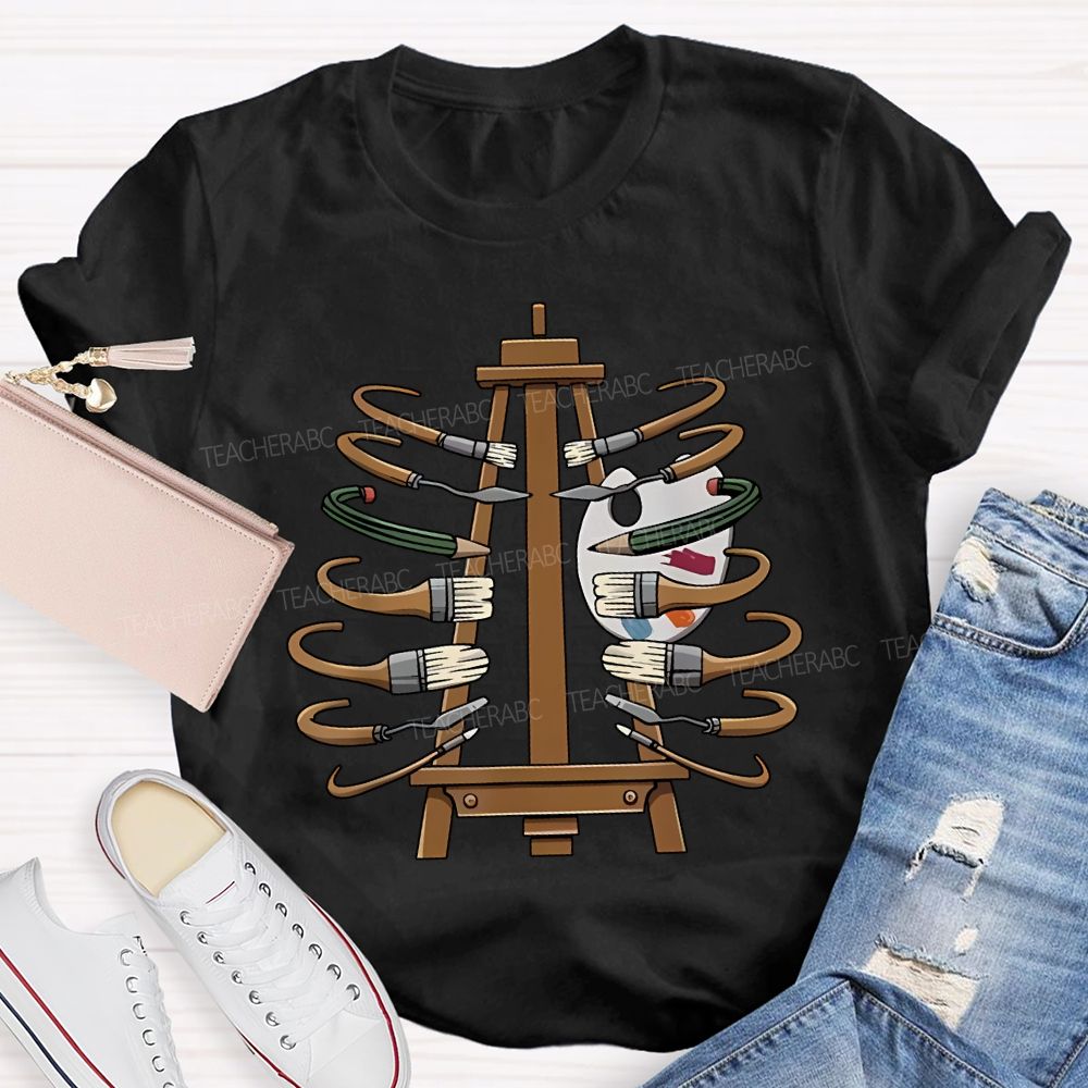 Coloring Palettes And Various Paintbrushes Art Teacher T-shirt