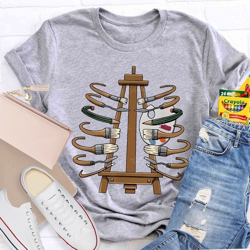 Coloring Palettes And Various Paintbrushes Art Teacher T-shirt