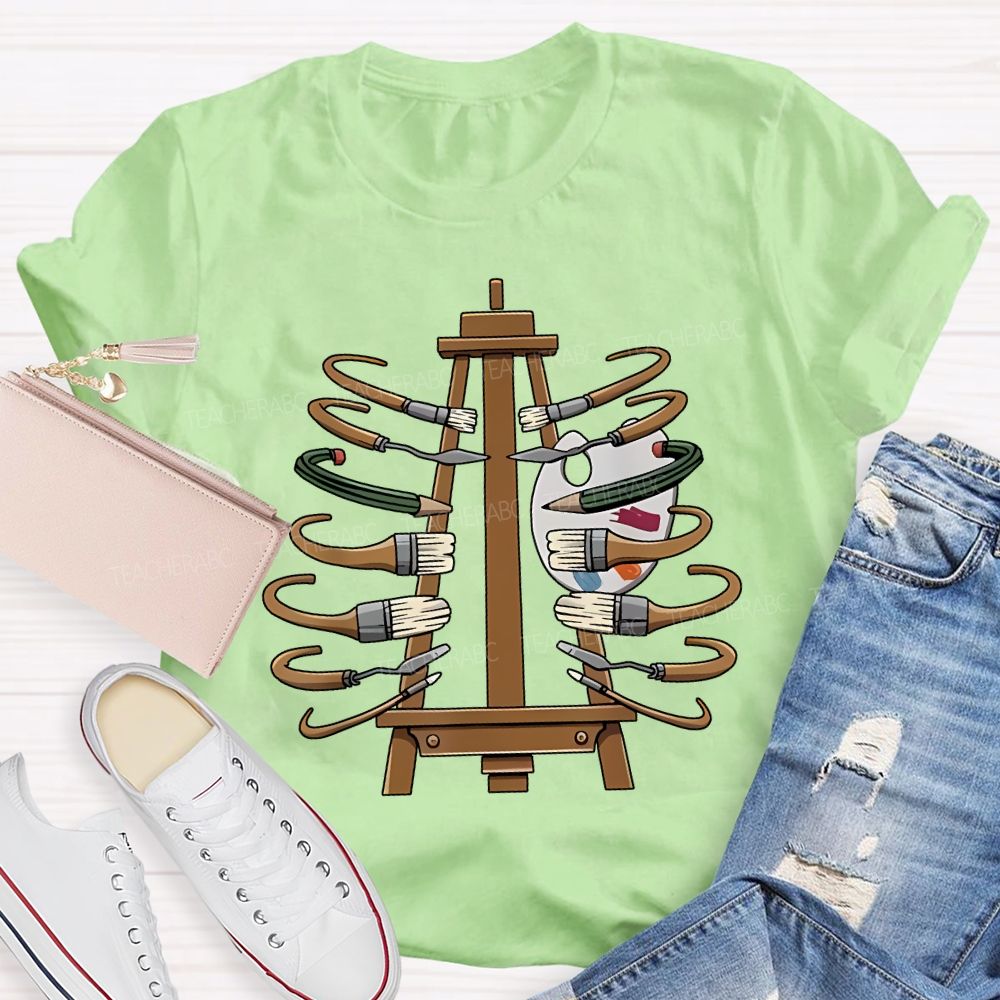 Coloring Palettes And Various Paintbrushes Art Teacher T-shirt