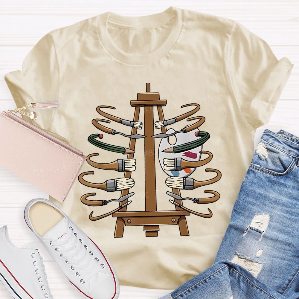 Coloring Palettes And Various Paintbrushes Art Teacher T-shirt