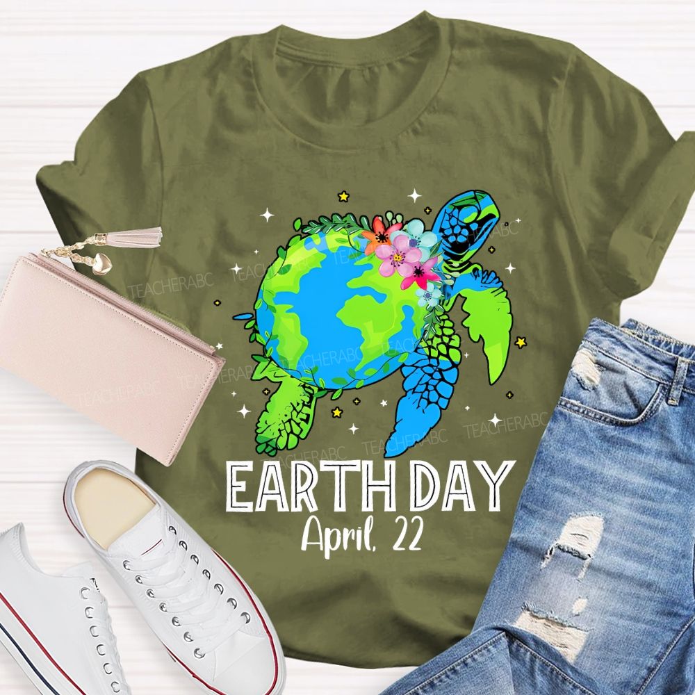 Earth Day April 22 Protect Sea Turtles Teacher T-shirt