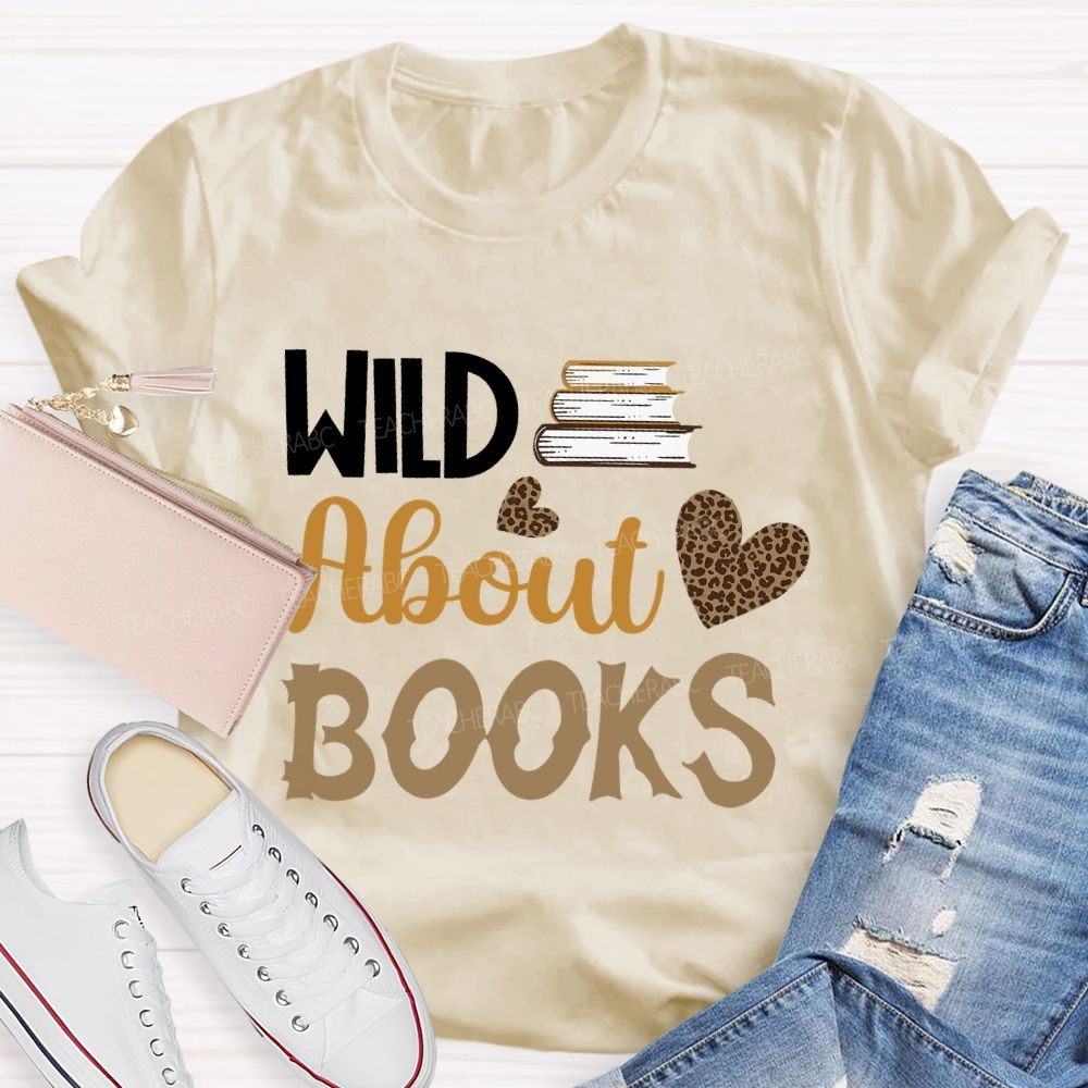 Wild About Books Leopard Print Heart Teacher T-shirt