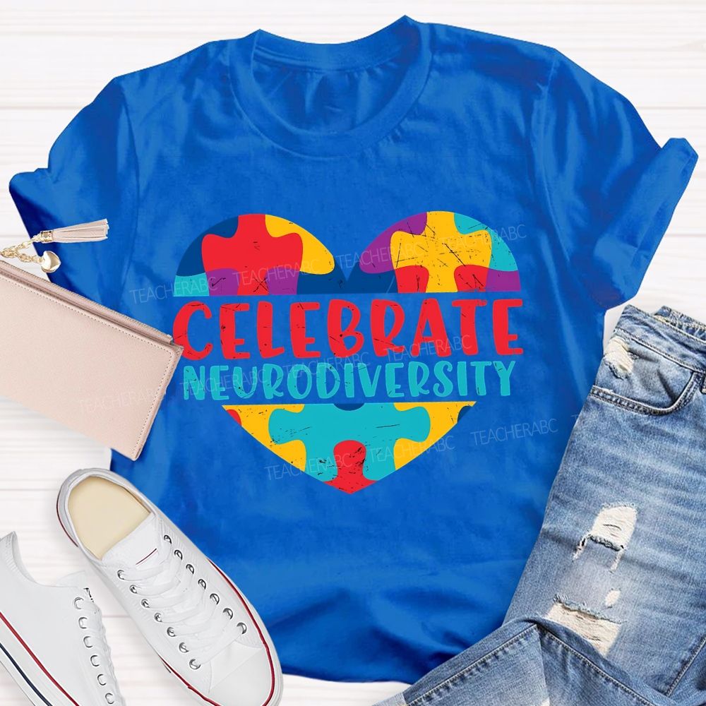 Celebrate Neurodiversity Colored Heart Autism Teacher T-shirt