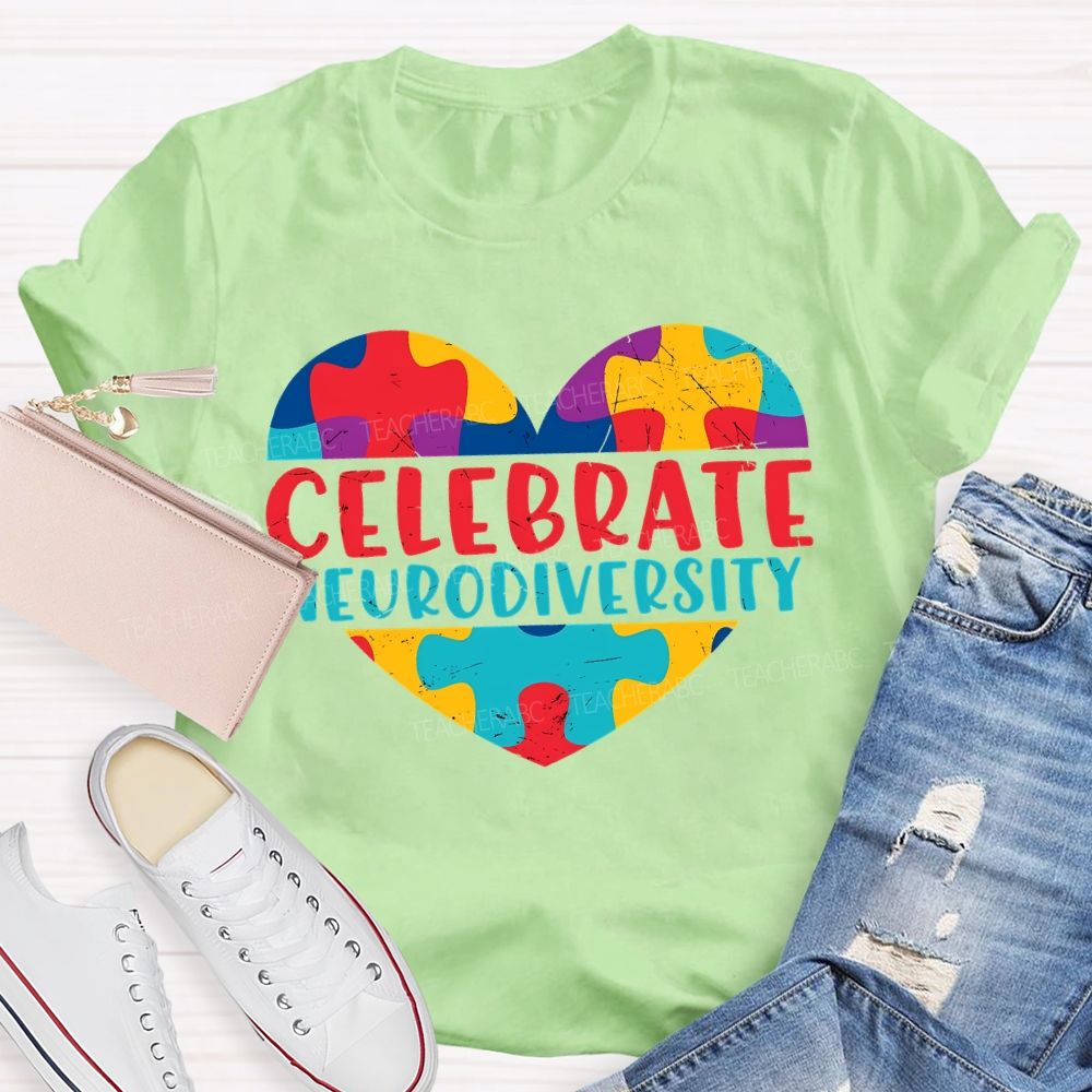 Celebrate Neurodiversity Colored Heart Autism Teacher T-shirt