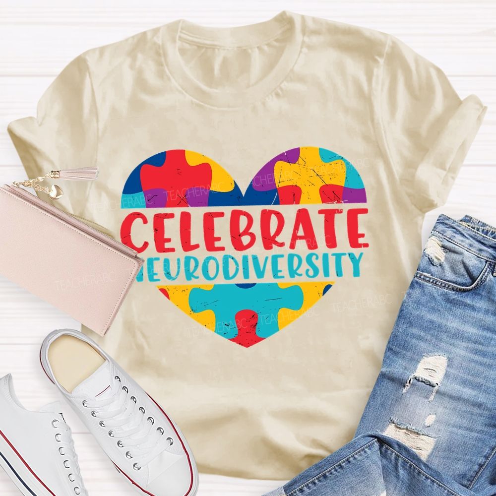 Celebrate Neurodiversity Colored Heart Autism Teacher T-shirt